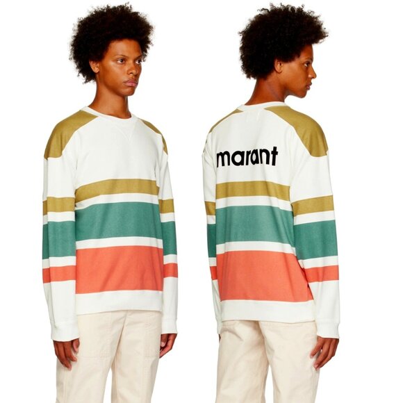 NWT Isabel Marant Meyoan Pullover Sweatshirt Crewneck Striped In Khaki Sz Medium - Picture 1 of 8